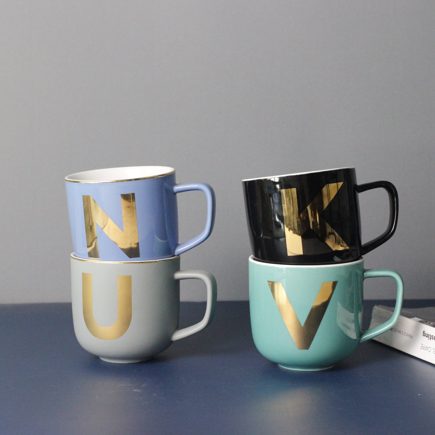 Nordic Antique Simple Style Custom Logo Multi color Letter Decals Ceramic Coffee Mug Porcelain Latte Cup For Home Cafe Office