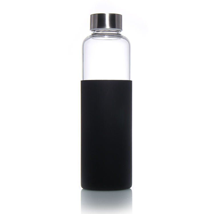 Wholesale 550ml eco-friendly bamboo lid silicone sleeve durable borosilicate glass water bottle