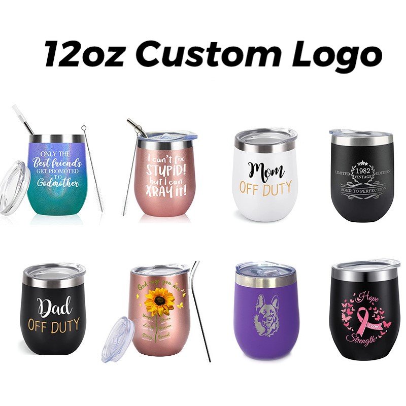 Wine Tumblers Wholesale Bulk Classic Insulated Cups Travel Mugs 12oz Egg Shaped Thermal Cups With Straw Iced Wine Beer for Party