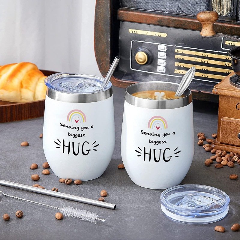 Wine Tumblers Wholesale Bulk Classic Insulated Cups Travel Mugs 12oz Egg Shaped Thermal Cups With Straw Iced Wine Beer for Party
