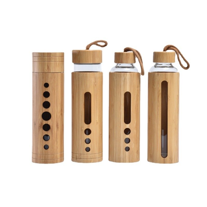 New Creative Stocked 500ml Premium Eco-friendly Bamboo Shell Crystal High Borosilicate Glass Water Bottle With Bamboo Sleeve