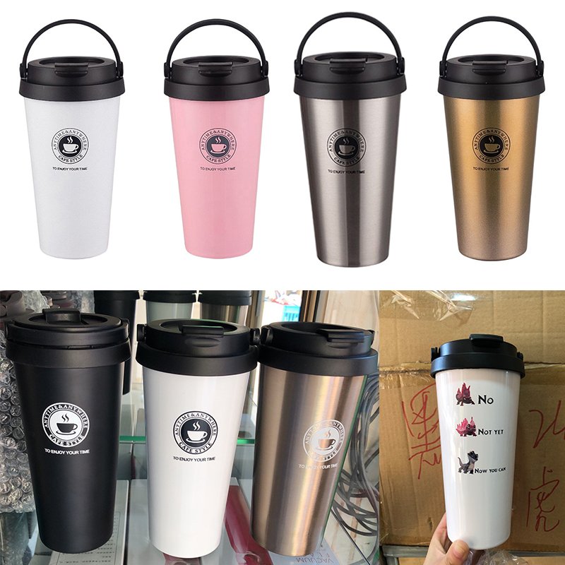 Travel mug New Wholesale Custom Reusable Travel Stainless Steel Coffee cups With Plastic Lid Espresso latte custom logo caneca L