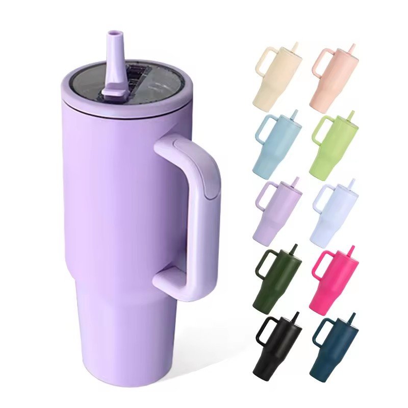custom 40oz metal cup insulated sport GYM water bottle stainless steel vacuum travel mug 40oz tumbler with handle