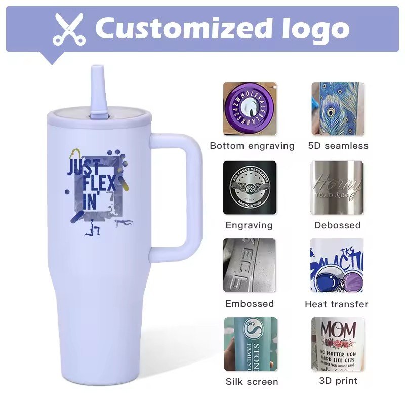 custom 40oz metal cup insulated sport GYM water bottle stainless steel vacuum travel mug 40oz tumbler with handle