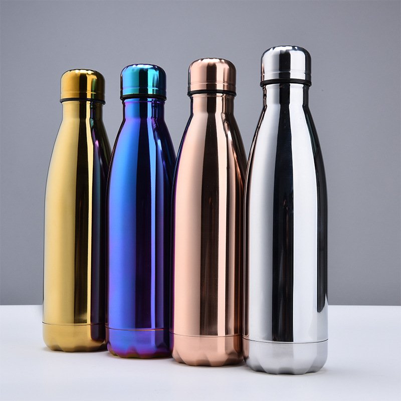 Wholesale Bulk 12oz 17oz Vacuum Flasks Electroplated Plating 500ml Stainless Steel Cola Shaped Water Bottles Mugs Tumbler Cups