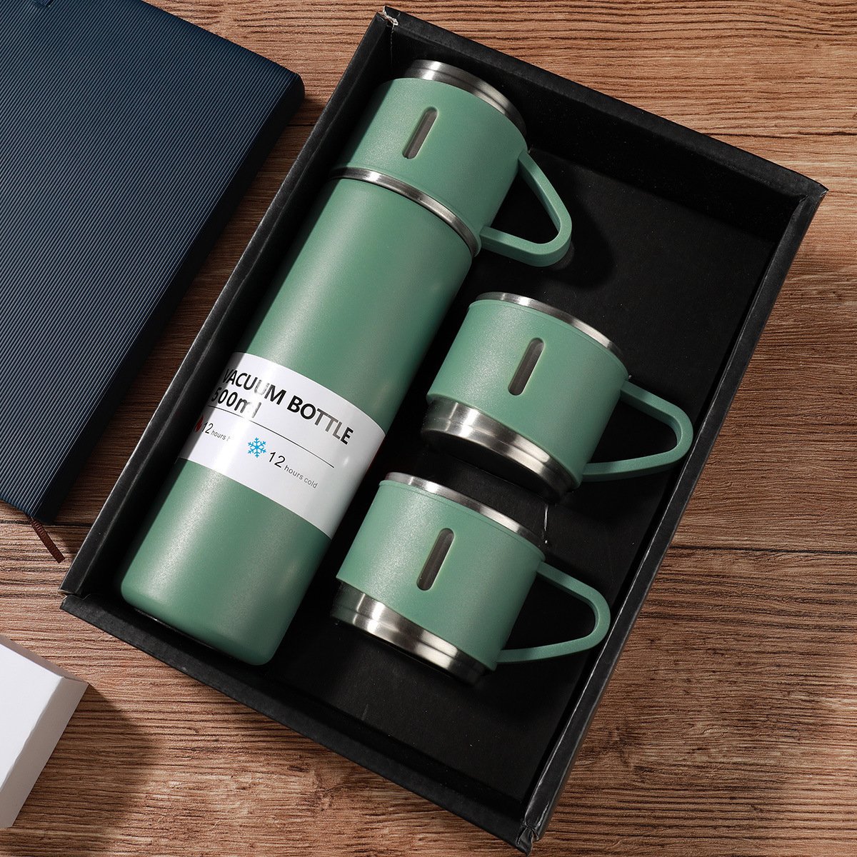 500ml Stainless Steel Vacuum Flask Set 3 Lids Bullet-Shape Classic Design Gift Box Set Portable Business Thermos Cup
