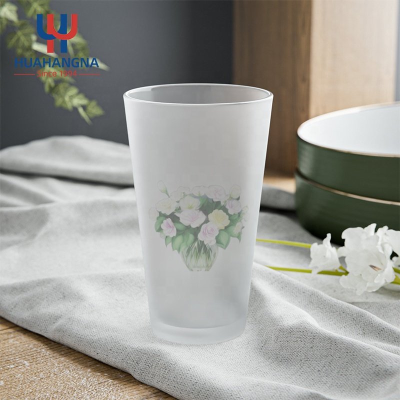 Wholesale Juice Water Drinking Glass Cup 16oz Sublimation Frosted Clear Custom Logo Craft Beer Pint Glass for Bar Party