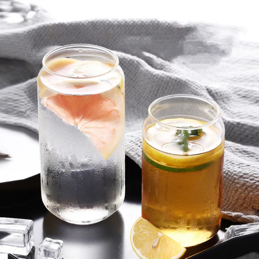 Wholesale Gift Glass Mug Drinking Glasses Custom Logo Magic Cups Soda Beer Can 12oz Clear Glass Cups With Straw