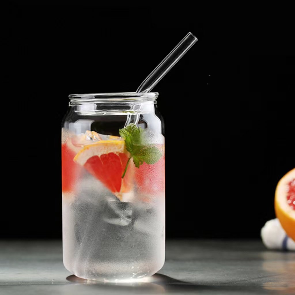 Wholesale Gift Glass Mug Drinking Glasses Custom Logo Magic Cups Soda Beer Can 12oz Clear Glass Cups With Straw