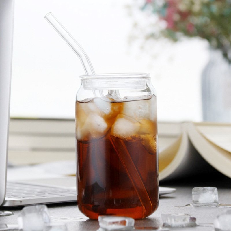 Wholesale Gift Glass Mug Drinking Glasses Custom Logo Magic Cups Soda Beer Can 12oz Clear Glass Cups With Straw