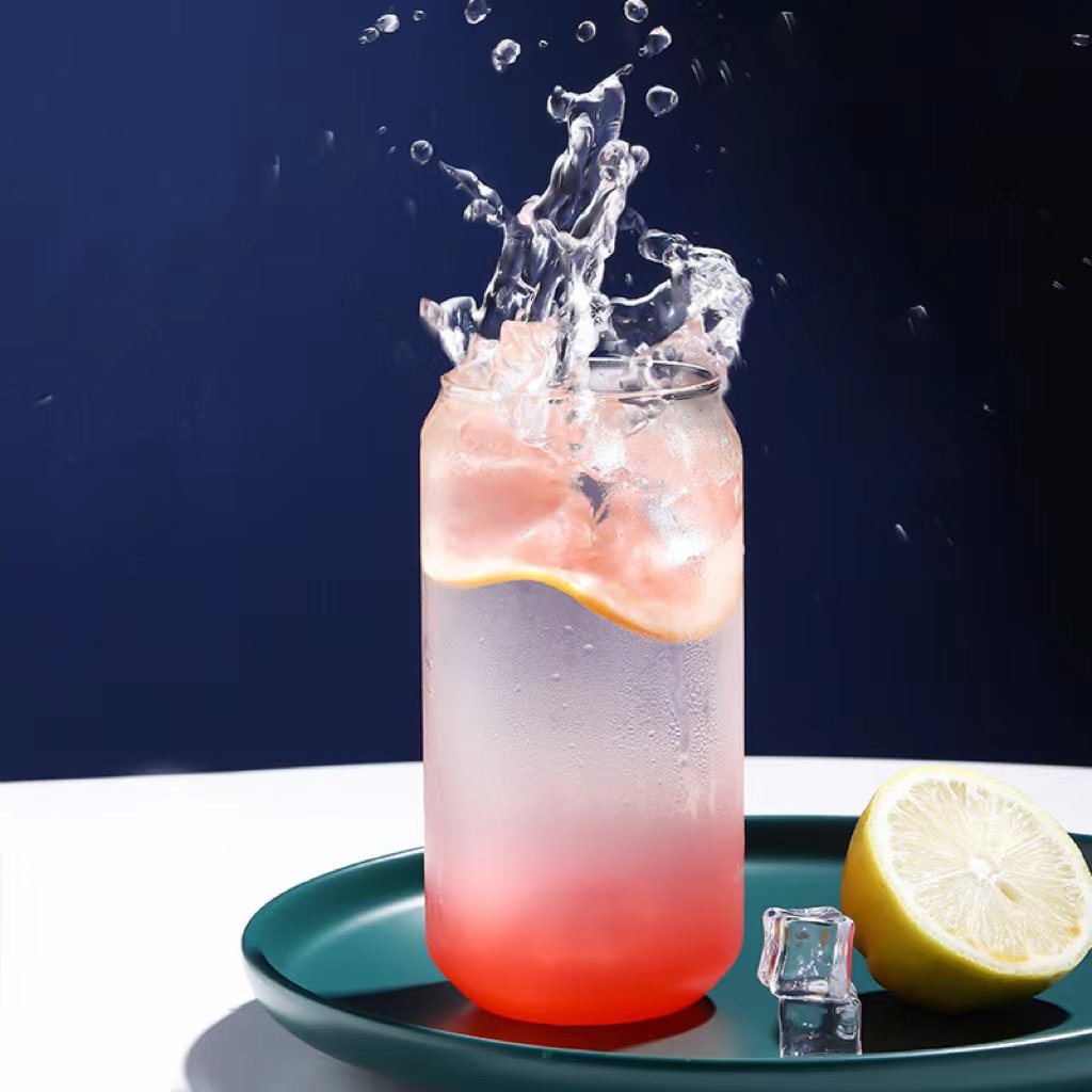 Wholesale Gift Glass Mug Drinking Glasses Custom Logo Magic Cups Soda Beer Can 12oz Clear Glass Cups With Straw