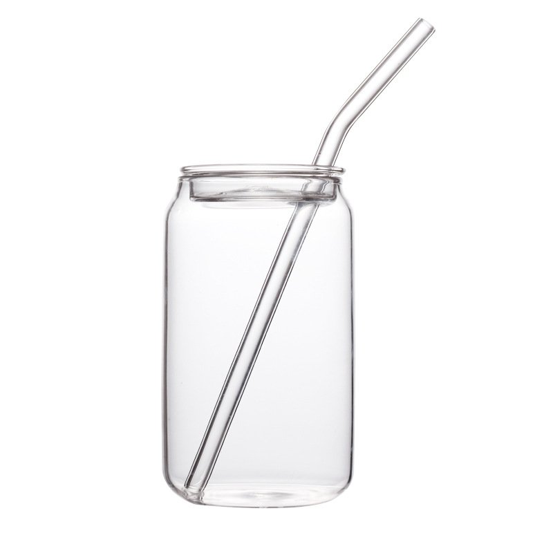 Wholesale Gift Glass Mug Drinking Glasses Custom Logo Magic Cups Soda Beer Can 12oz Clear Glass Cups With Straw