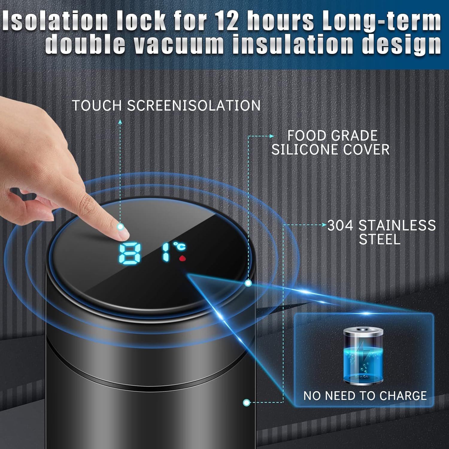 Hot Selling 16oz Double Wall Stainless Steel Private Label Smart Water Bottle With LCD Temperature Display