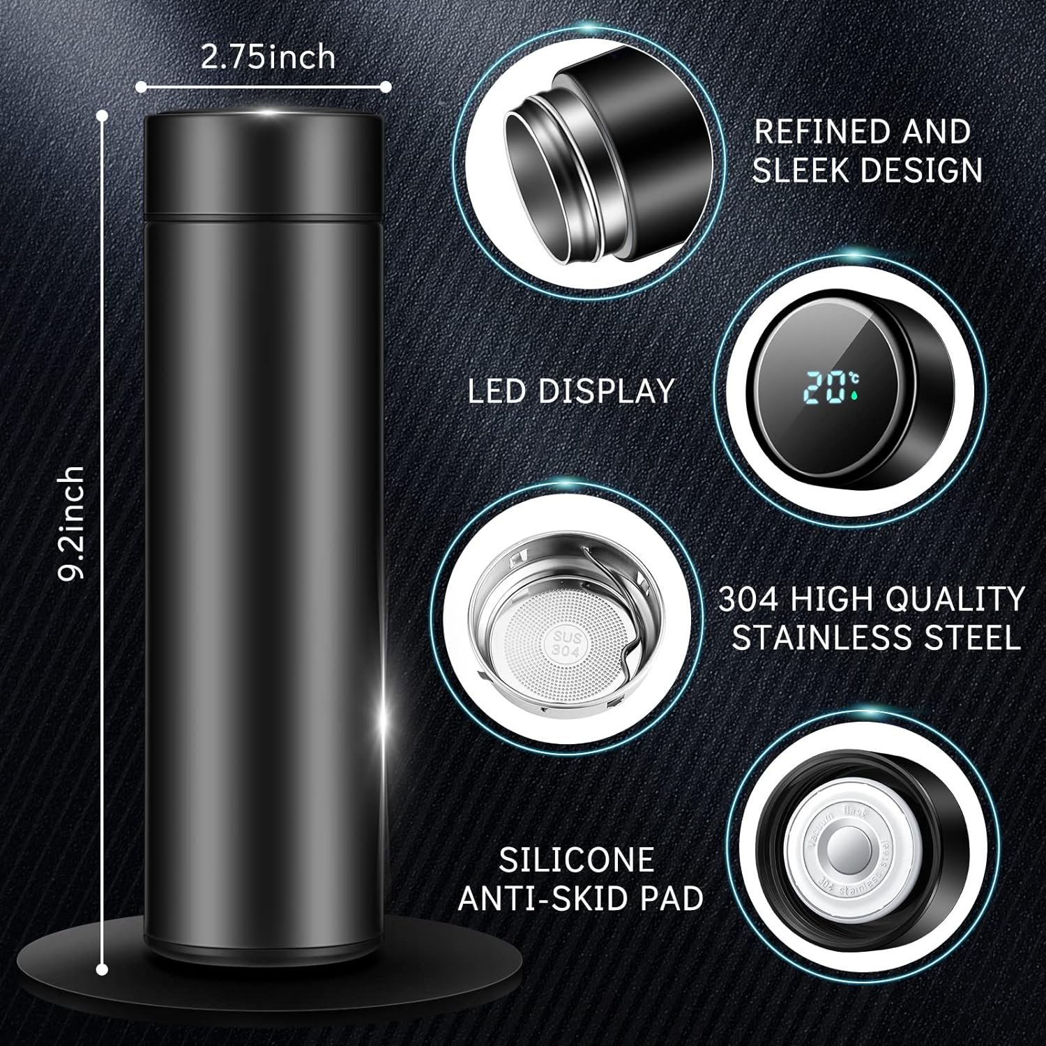 Hot Selling 16oz Double Wall Stainless Steel Private Label Smart Water Bottle With LCD Temperature Display