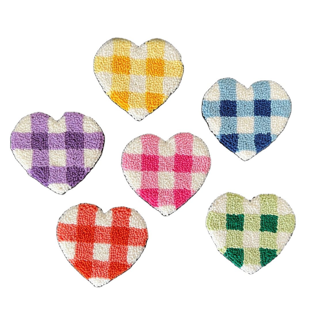 Valentine Day Checkered Design Coffee Hand Drink Heart Punch Needle Coaster Tufted Mug Rug coasters For Mug