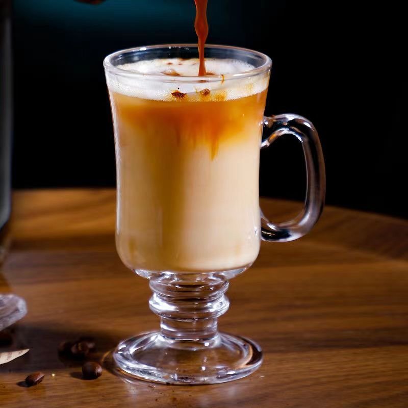 Hot Selling Cheap Price 8oz 250ml Clear Vintage Irish Latte Drinking Glass Coffee Mug With Handle