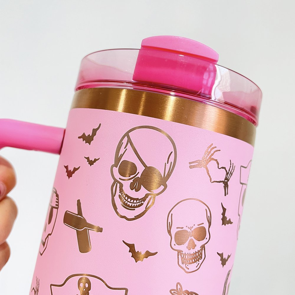 Cream Copper Tumbler 40oz H2.0 Powder Coated Travel Mug Double Wall Stainless Steel Copper Plated 40oz Tumbler With Handle