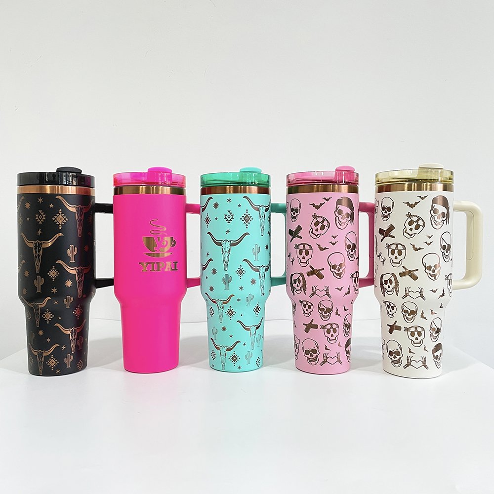 Cream Copper Tumbler 40oz H2.0 Powder Coated Travel Mug Double Wall Stainless Steel Copper Plated 40oz Tumbler With Handle