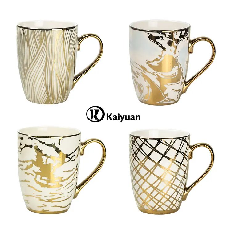 Custom Luxury Electroplated Gold Handle Coffee Cups Arabic Turkish Mugs For Tea Milk Coffee
