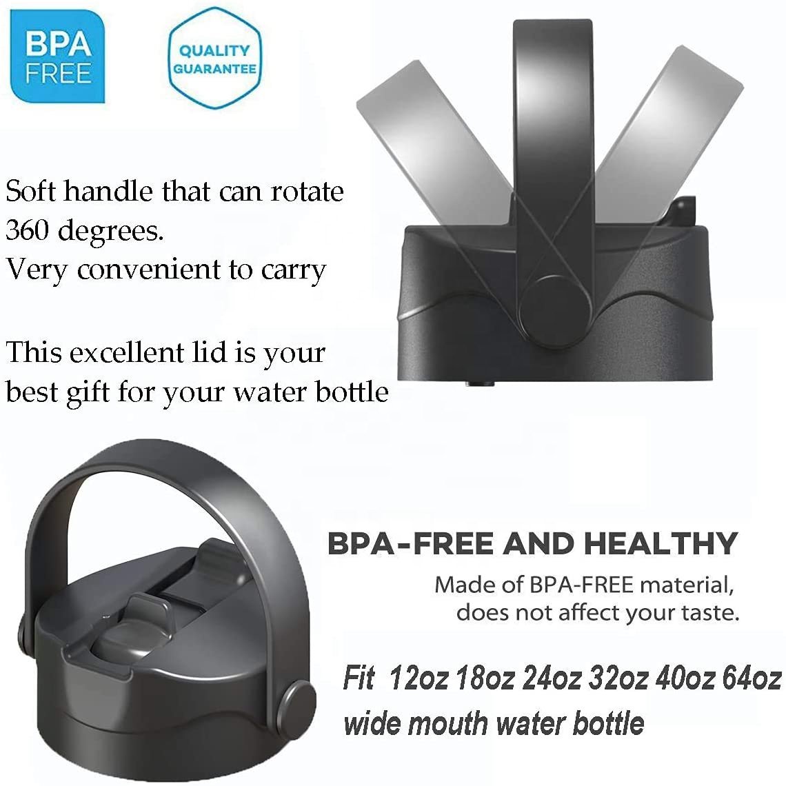 Water bottle lid plastic BPA free wide mouth water bottle straw lid for wide mouth water bottle replacement lid with straw