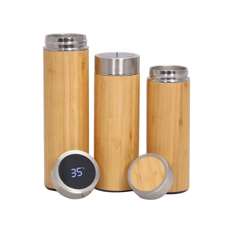 Hot Sale Premium Bamboo Stainless Steel Vacuum Insulated Water Bottle 500ML Double Walled Coffee tea infuser Tumbler Flask