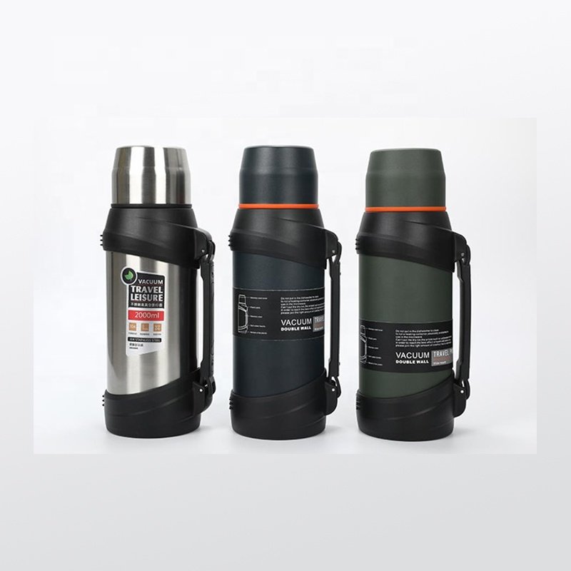 Outdoor large capacity hiking thermo flask double wall 18/8 stainless steel water bottle vacuum insulated flask 2l