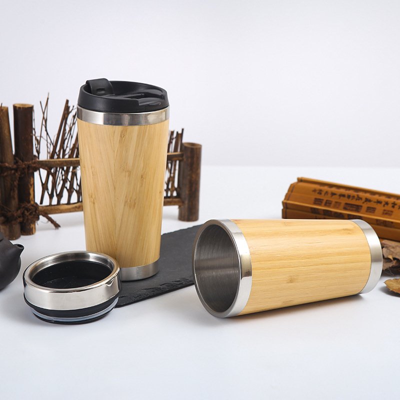 15oz Bamboo Tumbler Coffee Travel Tumbler Coffee Mug Wholesale Wooden Mug Bamboo Travel Insulated Coffee Mug