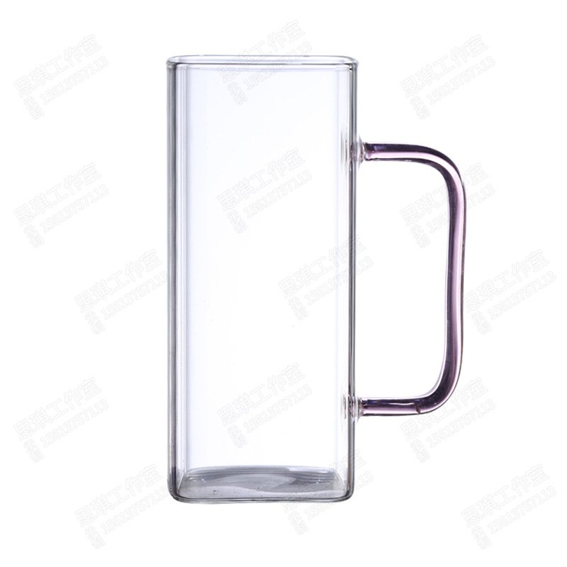 high borosilicate glass coffee cup square coffee mug hot and cold drinking glasses with colored plastic lid and glass straw