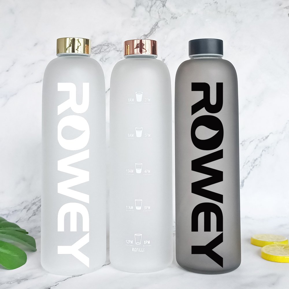 32oz Leak-proof Borosilicate Glass Water Bottle with Motivational Time Marker Reminder
