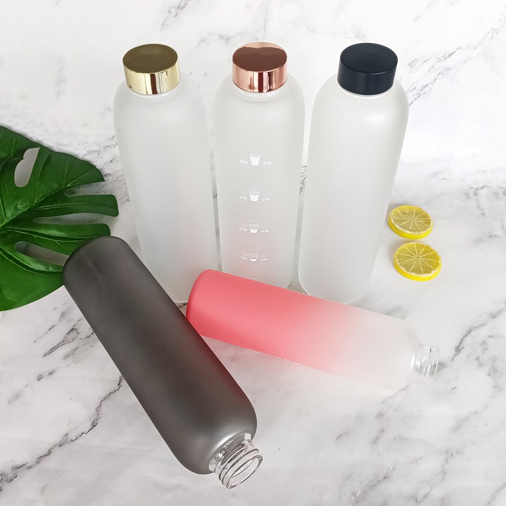 32oz Leak-proof Borosilicate Glass Water Bottle with Motivational Time Marker Reminder