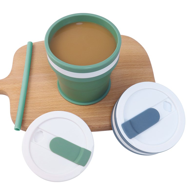 Custom Food Grade Pla tinum Silicone Cup Portable Outdoor Folding Pocket Size Collapsible Silicone Travel Cup 350ml Coffee Mug
