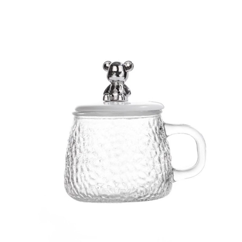 Mug Good-looking Bear Cake Towel Office Coffee Cup Coffee Water Cup with Hand Gift Glass Handle Flower Tea Cup Wilt Lid