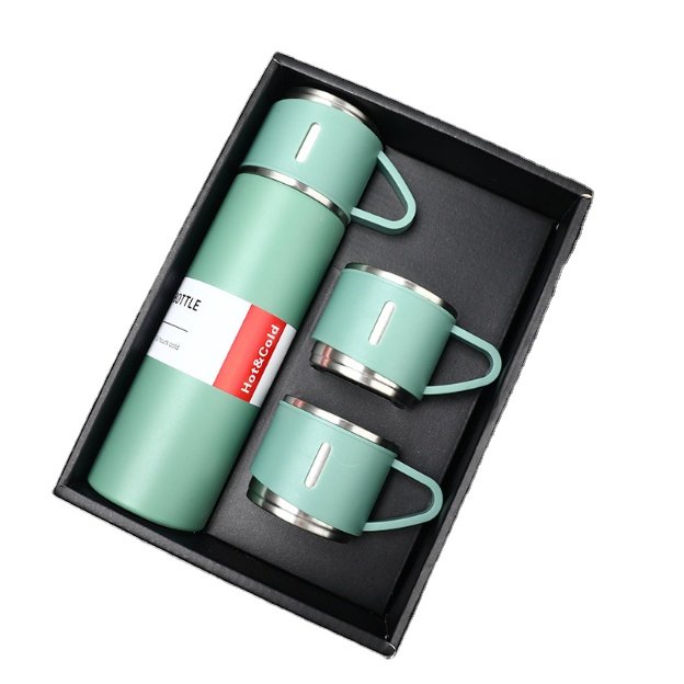 2024 Business Promotional Christmas Coffee Travel Mugs One Water Bottle 2 Cups Stainless Steel Thermal Vacuum Flask Gift Set