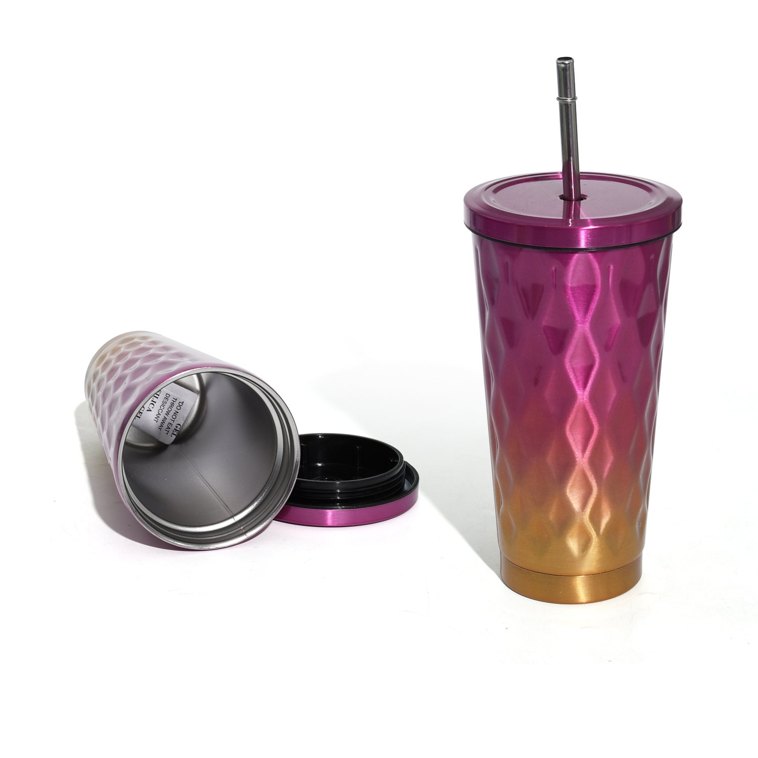 Wholesale Bulk 20oz Double Wall Straw Stainless Steel Tumler Straight Vacuum Flask Mug With Lid Custom Logo