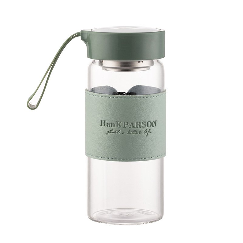 Simple Style Summer High Borosilicate Glass Water Cup Transparent Portable Water Bottle With Leather Cup Cover