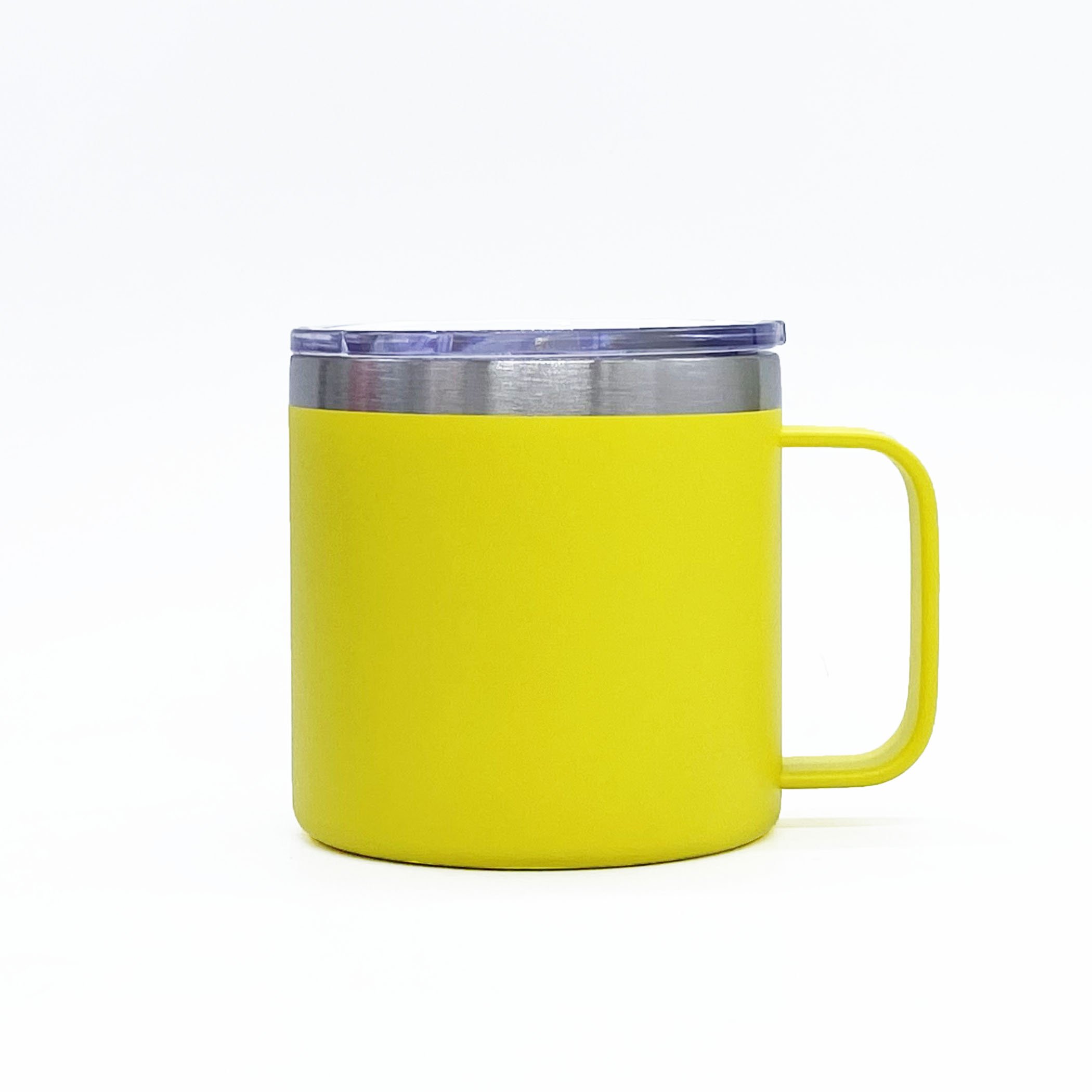 powder coated 14oz stainless steel vacuum insulated tea cup travel coffee mug with lid and handle