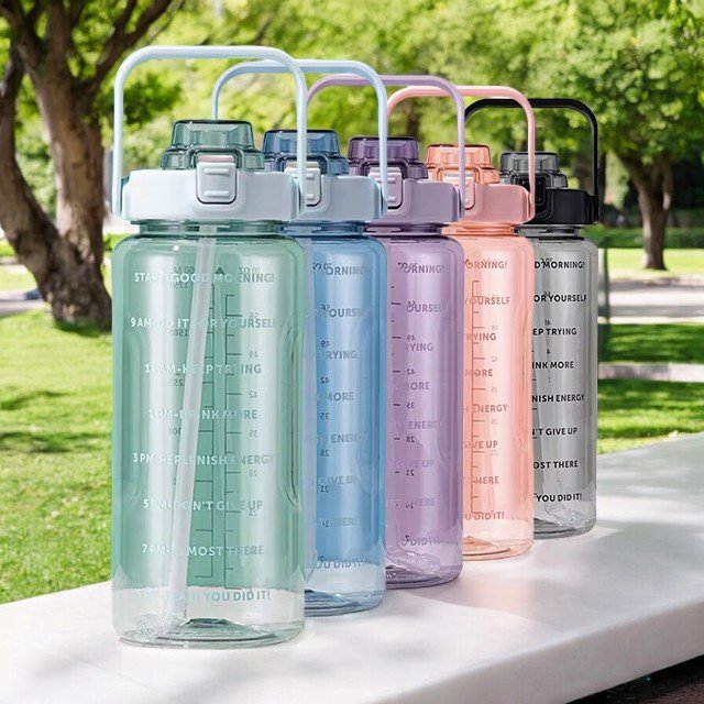 Sports Gym 2 Litre 64 oz Half Gallon PC Plastic Water Bottle With Handle and Lid