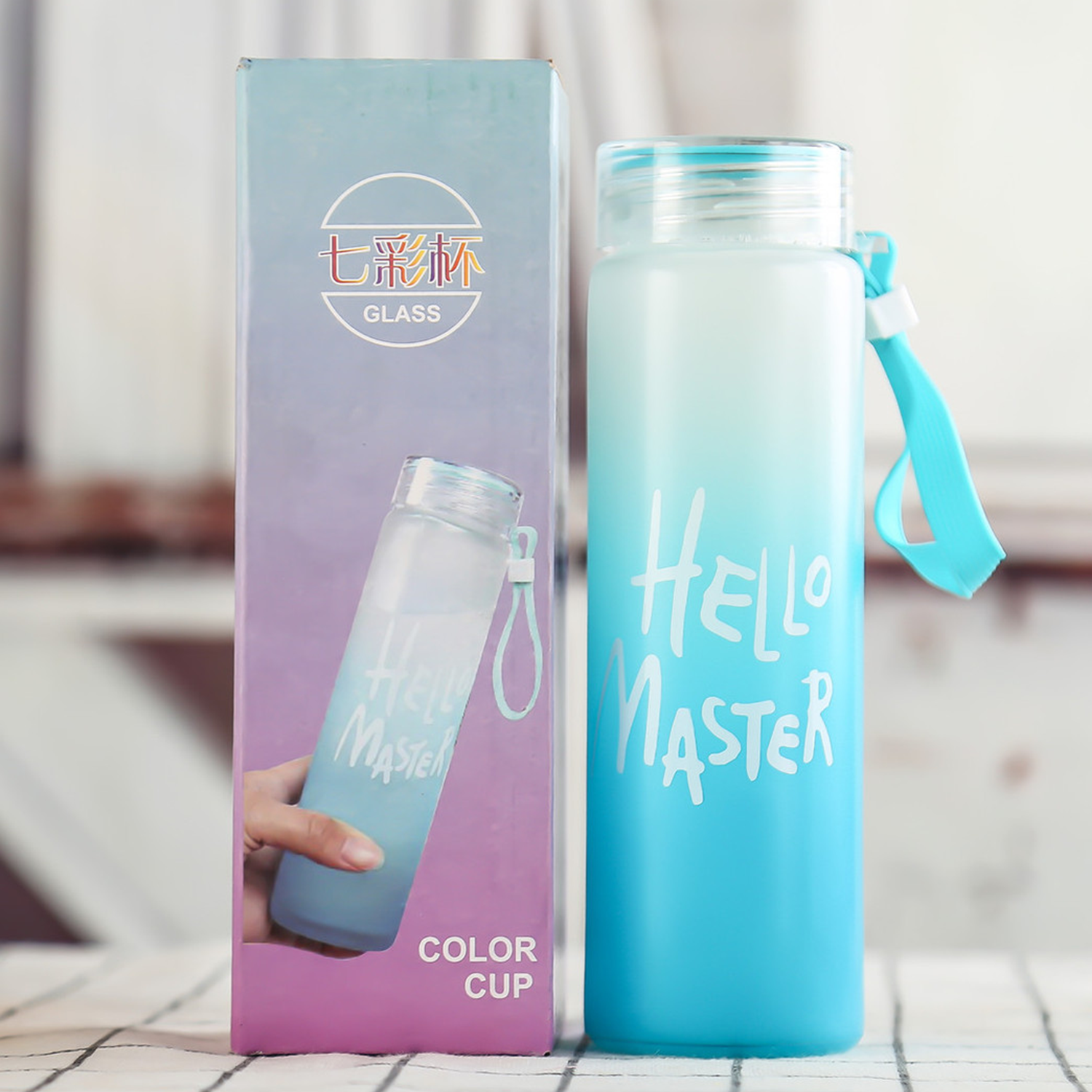 Factory Wholesale Colorful Glass Water Bottle Frosted Drinkware Cheap Glass Camp Water Bottles