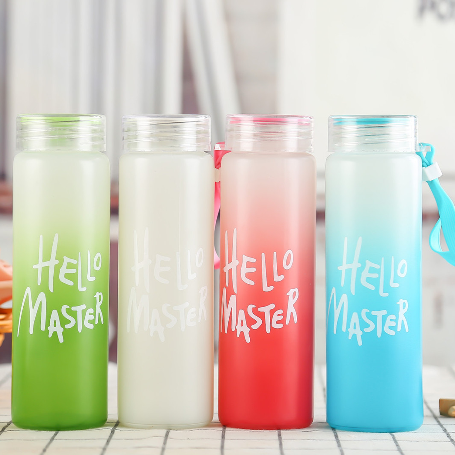Factory Wholesale Colorful Glass Water Bottle Frosted Drinkware Cheap Glass Camp Water Bottles