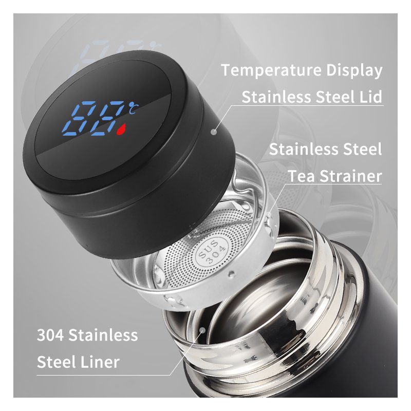 Wholesale 480ml Stainless Steel Reusable Smart LED Temperature Display Vacuum Flask Sport Drinking Tea Water Bottle with Logo