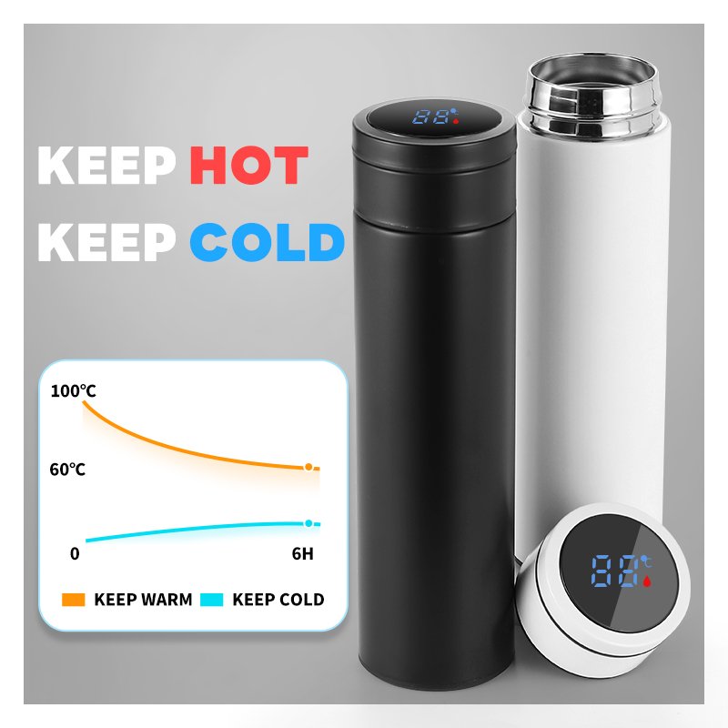 Wholesale 480ml Stainless Steel Reusable Smart LED Temperature Display Vacuum Flask Sport Drinking Tea Water Bottle with Logo