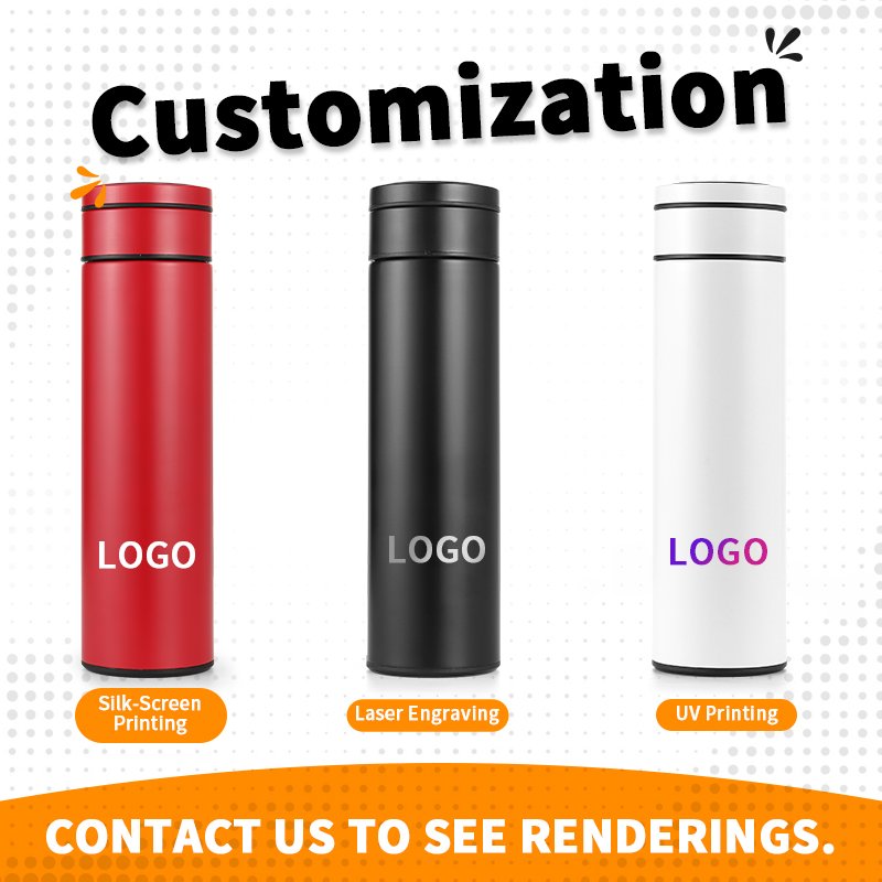 Wholesale 480ml Stainless Steel Reusable Smart LED Temperature Display Vacuum Flask Sport Drinking Tea Water Bottle with Logo