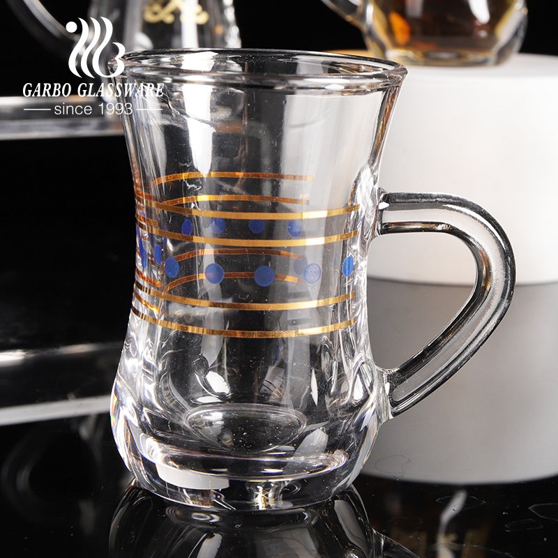 Wholesale Middle East Royal Court Style Turkish Black Tea Cup Gift Box Turkish Glass tea Mug with customized decal