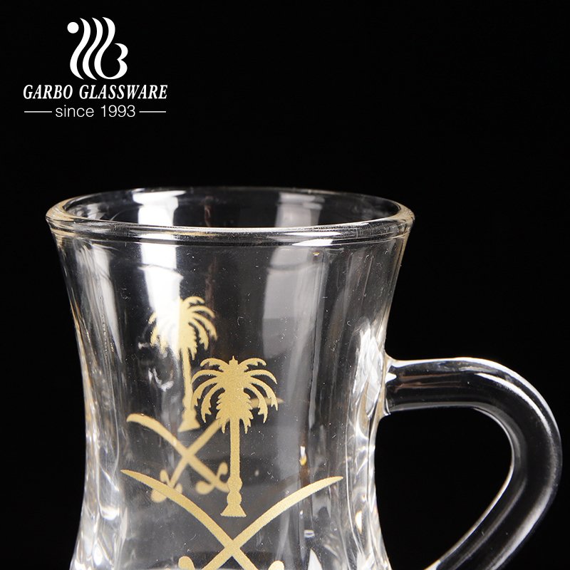 Wholesale Middle East Royal Court Style Turkish Black Tea Cup Gift Box Turkish Glass tea Mug with customized decal
