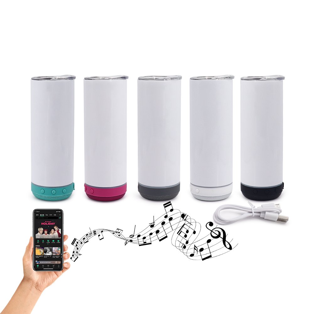 USA warehouse charging stainless steel double wall music cups with sublimation blank speaker tumbler 20oz wholesale