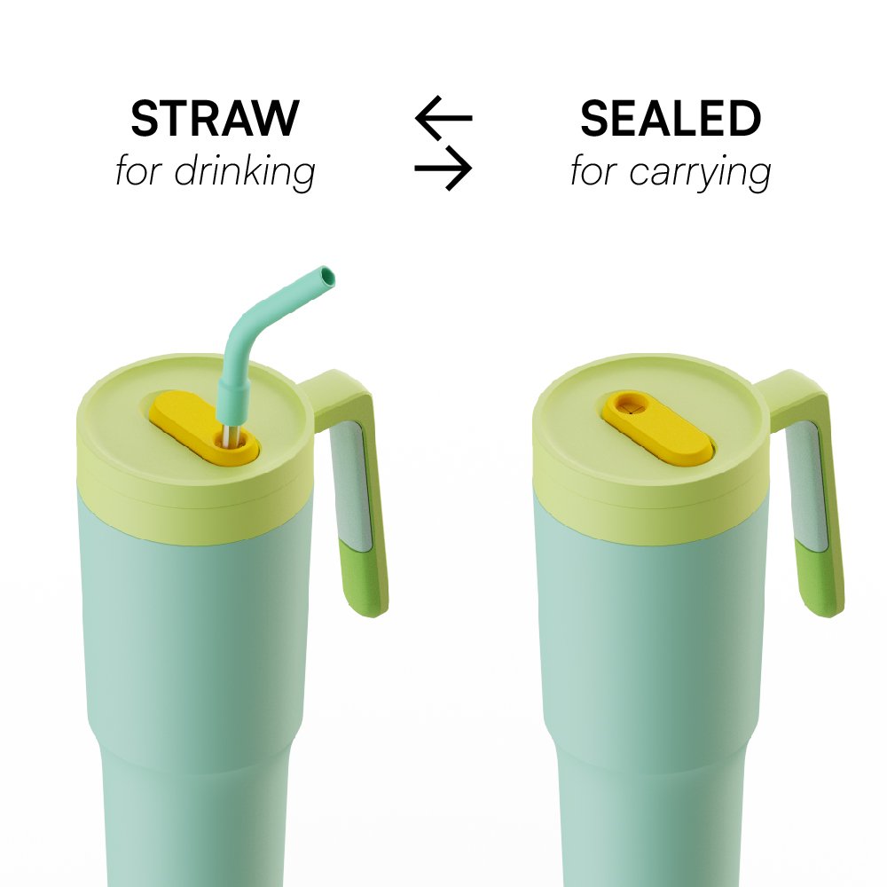 40oz Thermal Cup with Handle Sports Tumblers Stainless Steel Vacuum Insulated Travel Mug with Leakproof Straw Lid