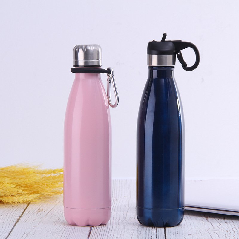 Double Wall 17-Ounce Insulated Sport Bicycle Stainless Steel Water Cola Bottle Vacuum Flask with Silicone Handle and carabiner
