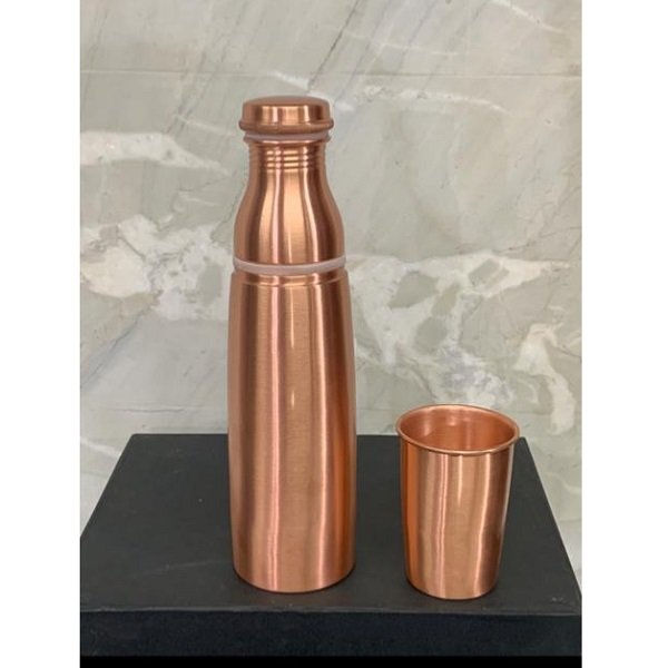 100% Copper Metal Shiny Polished Finishing Copper Water Bottle Best For Outdoor Camping Traveling Water Drinking Bottle