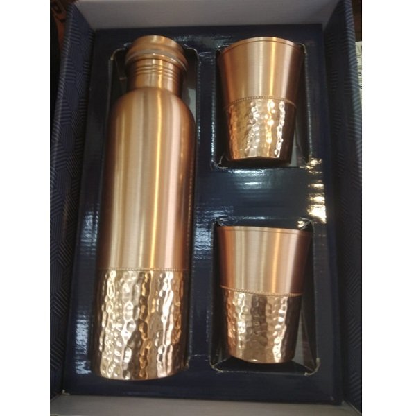 100% Copper Metal Shiny Polished Finishing Copper Water Bottle Best For Outdoor Camping Traveling Water Drinking Bottle