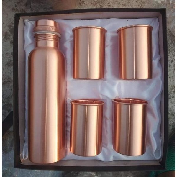 100% Copper Metal Shiny Polished Finishing Copper Water Bottle Best For Outdoor Camping Traveling Water Drinking Bottle